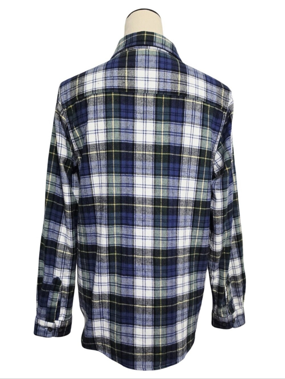 L.L.Bean Women M Tartan Plaid Flannel Shirt Relaxed Fit 100% Cotton Blue Green - Picture 6 of 13